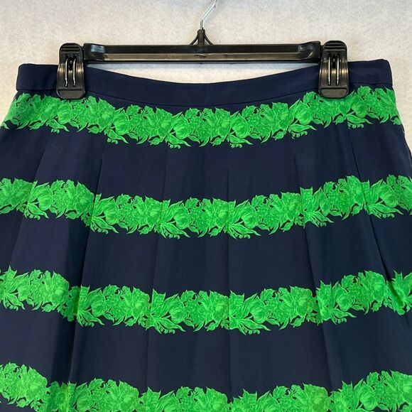 J. CREW 100% Silk Skirt Size 8 Beanstalk Stripe Blue Green Mini Pleats Lined - Picture 4 of 15